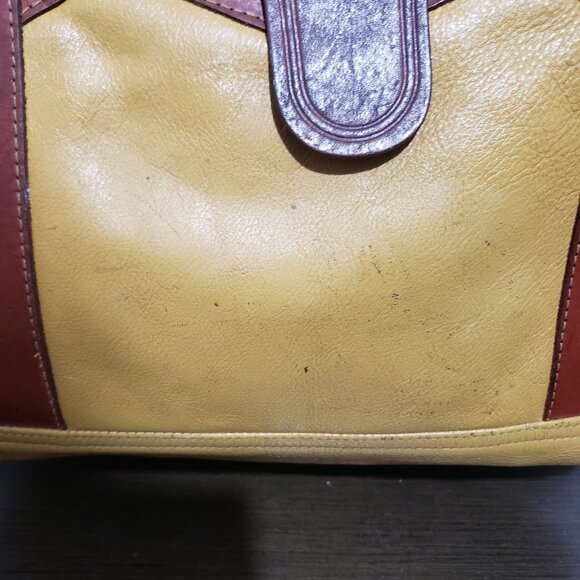 Vtg Eberle Yellow Dark Red Leather Shoulder Bag - Picture 9 of 16